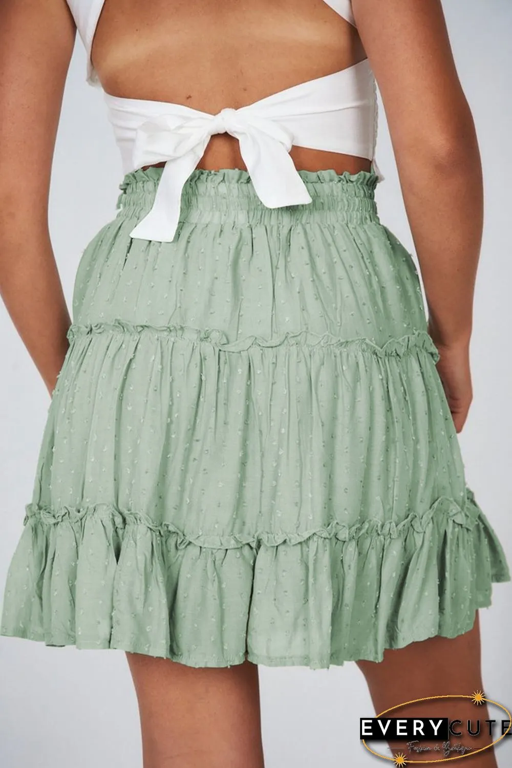 Smocked Waist Swiss Dot Frilled Tiered Mini Skirt