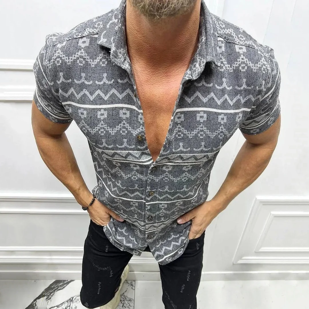 Men's Fashion Pattern Linen Short Sleeve Shirt