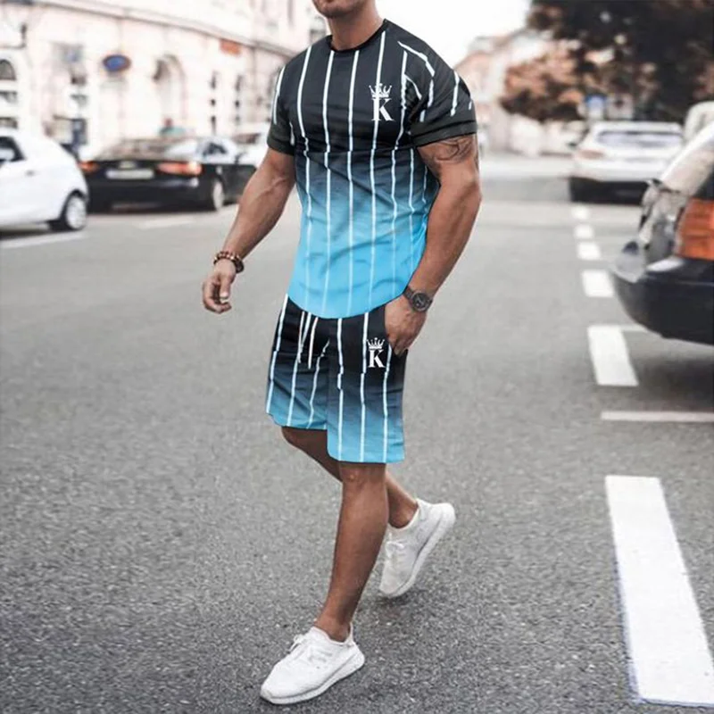 Crown K Gradient Stripe T-Shirt And Short Co-Ord