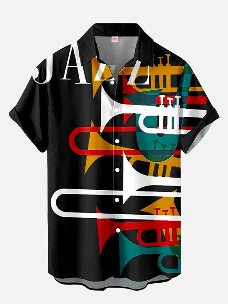 JAZZ Colorful Musical Instrument Printing Short Sleeve Shirt