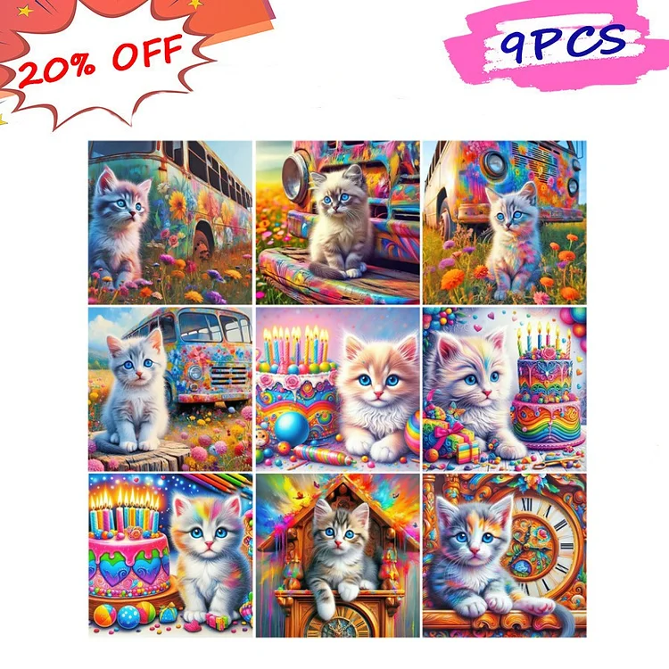 Cat With Colorful Scenery 40*40CM (Canvas) Full Round Drill Diamond Painting gbfke