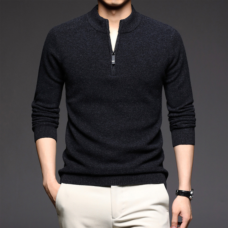 Zipper Collar Men's Wool Sweater REAL SILK LIFE