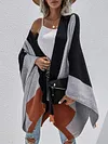 Stylish Knitted Color-Block Plaid Long Sleeves Loose Cardigan Coat