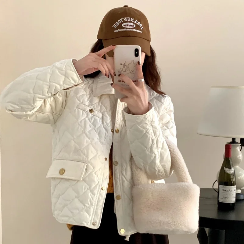Toloer Small Fragrant Wind Short Down Jacket Female In 2024 Winter New Diamond Gold Buckle Warm Small Lapel Coat Tide-Outfit Ideas
