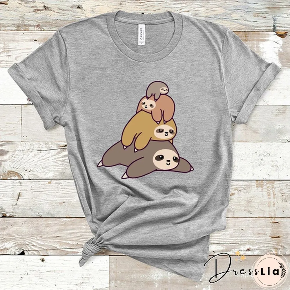 Funny sloth graphic print short sleeve Round-neck t-shirt fashion women men summer casual