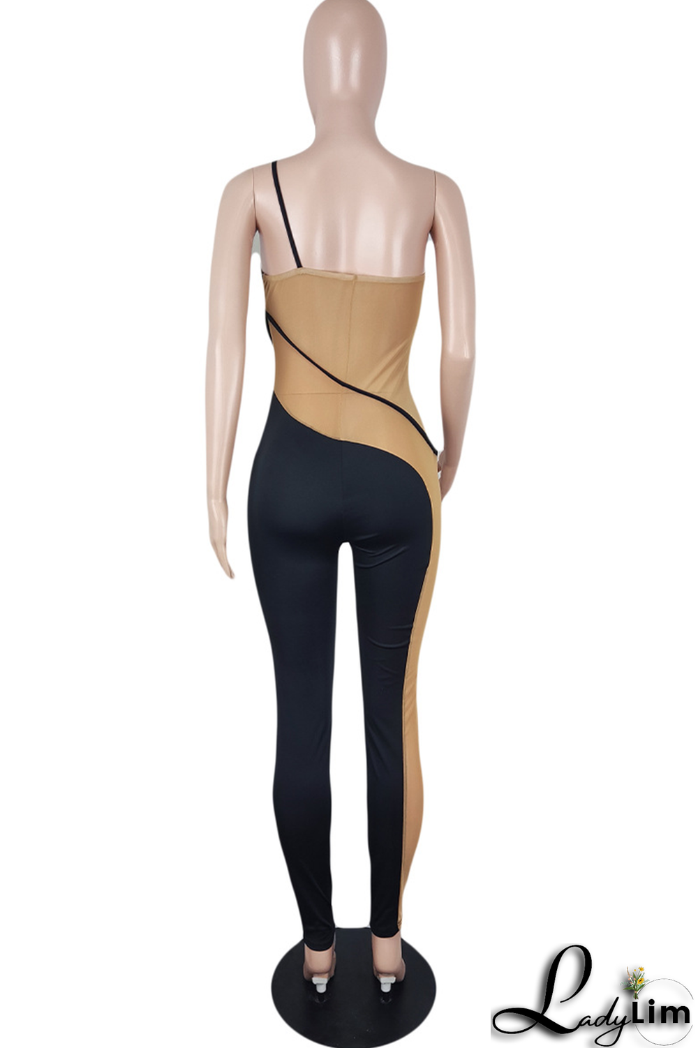 Blue Sexy Solid Mesh Spaghetti Strap Jumpsuits