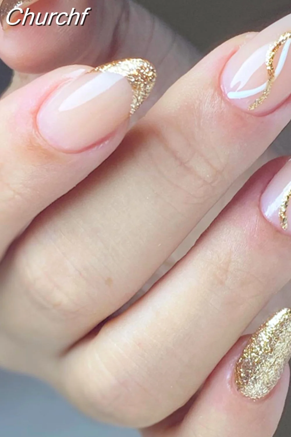 Churchf Simple False Nails Set White French Almond Fake Nails With Designs Press On Nails Manicure Full Cover Nail Tips-Nail Inspo