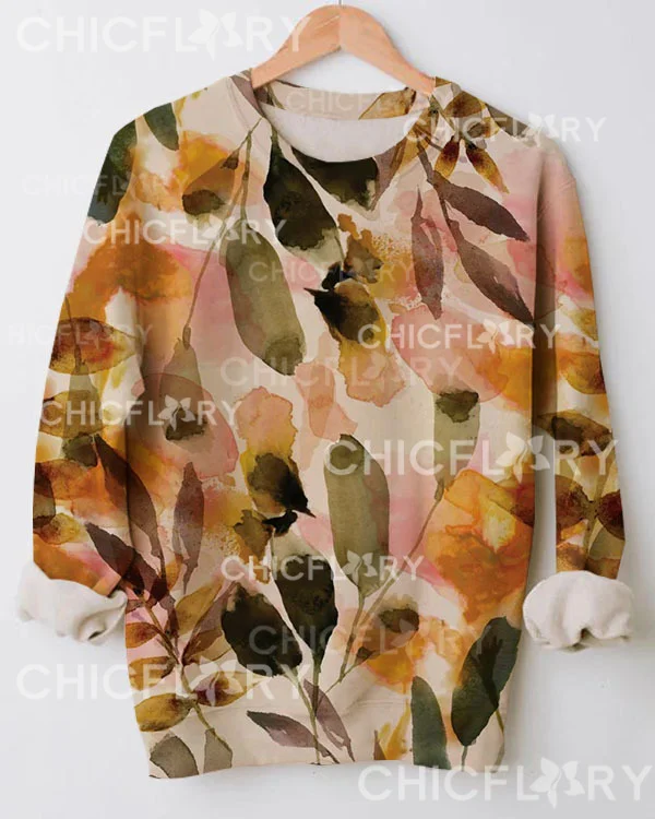 Women's Autumn Maple Print Loose Crewneck Sweatshirt