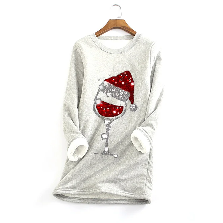 Christmas wine glass print sweatshirt socialshop
