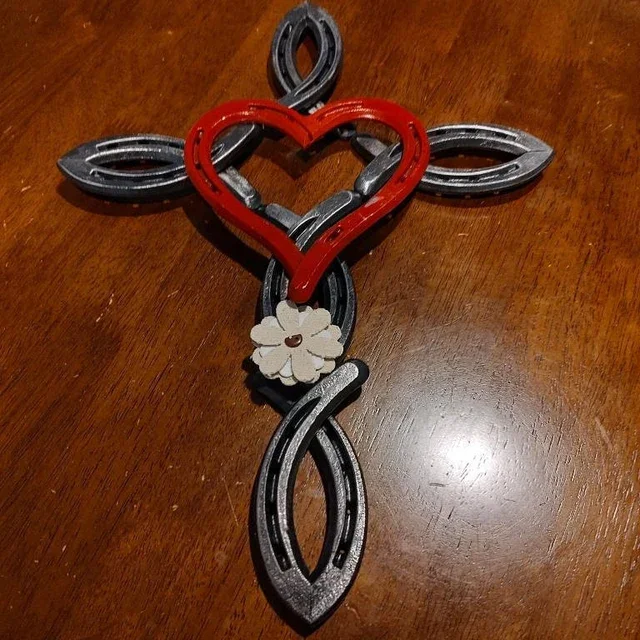 Natural Horseshoe Cross With Heart