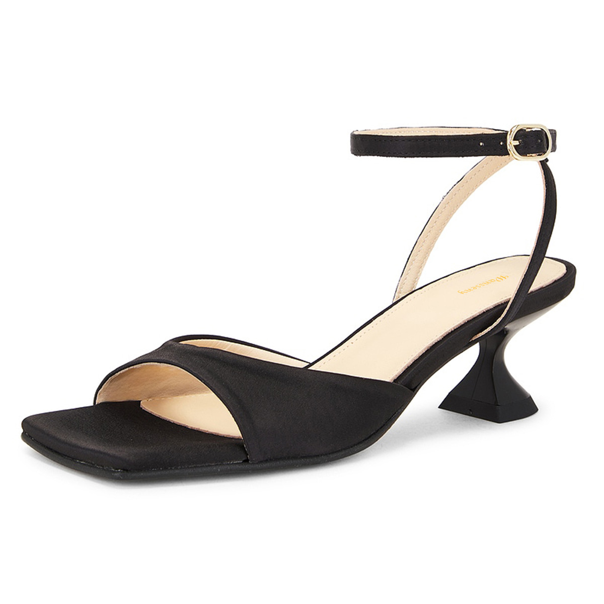 Low Heel Square Toe Ankle Strap Chic Black Summer Sandals with Buckle Nicepairs