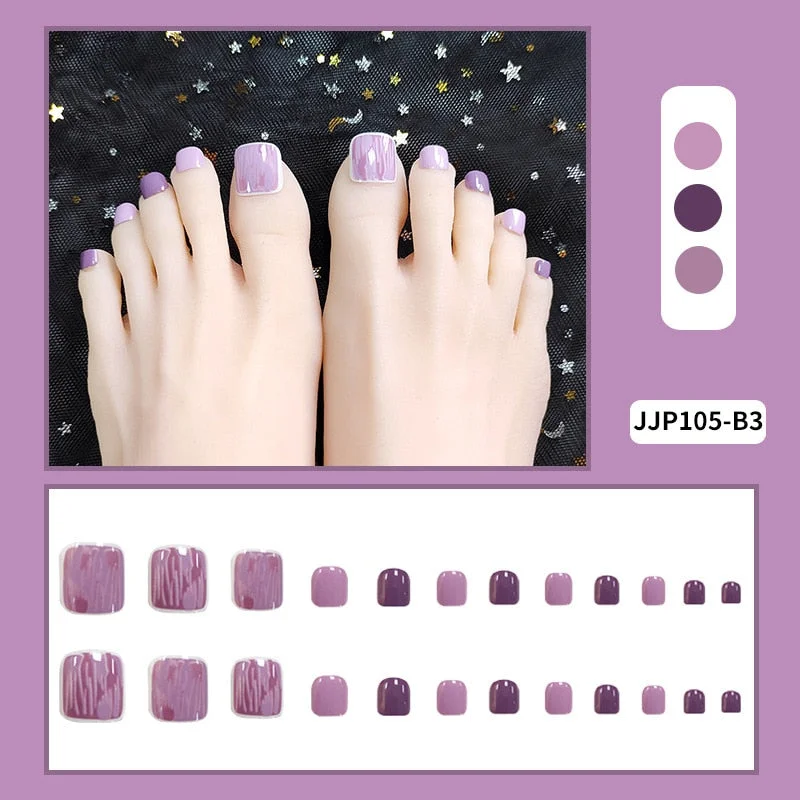 24pcs Fake French ToeNails With Glue Type Removable Square Short Paragraph Nude Color Fashion Manicure False ToeNails Press On D