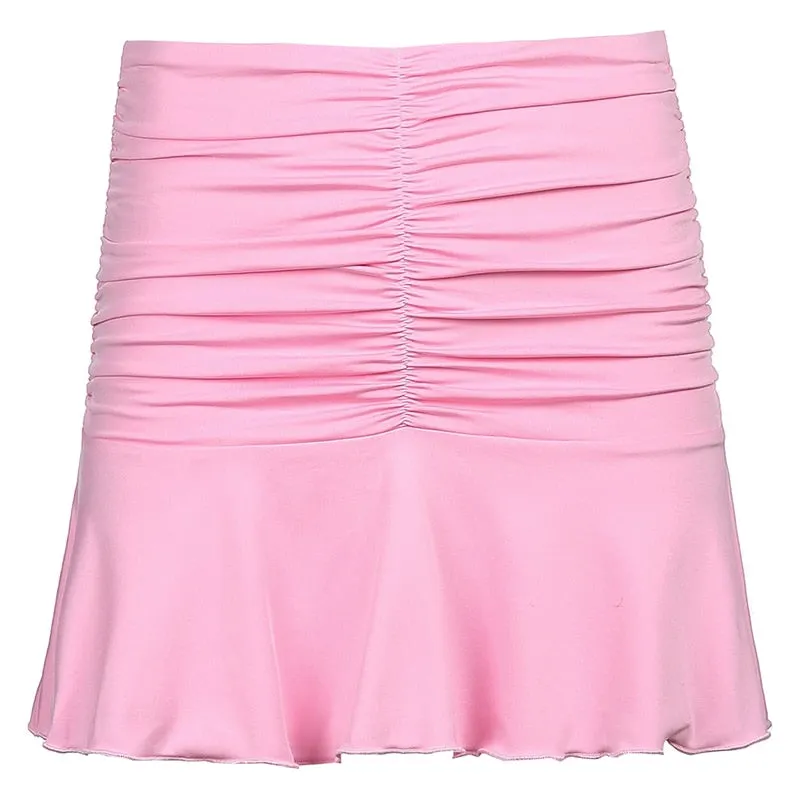 HEYounGIRL Casual White High Waisted Pleated Mini Skirts Women Ruched Preppy Style Short Skirt Ladies Summer Streetwear 2021
