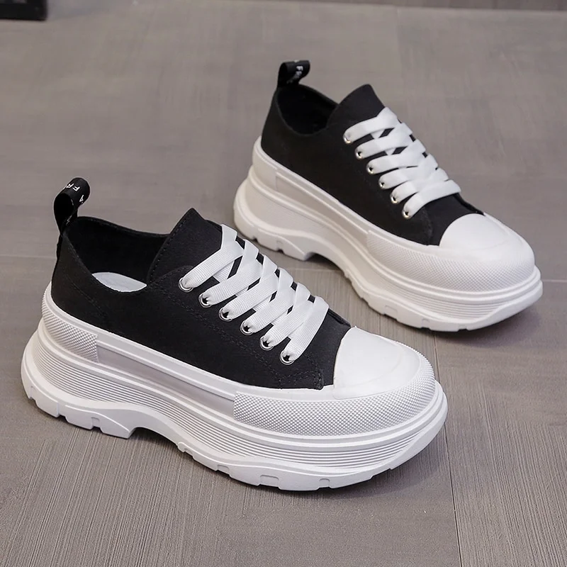 Qengg White Wedges Shoes 2022 Casual Female Platform Sneakers Soft Canvas Breathable Chunky Outdoor Shoes Zapatillas Mujer