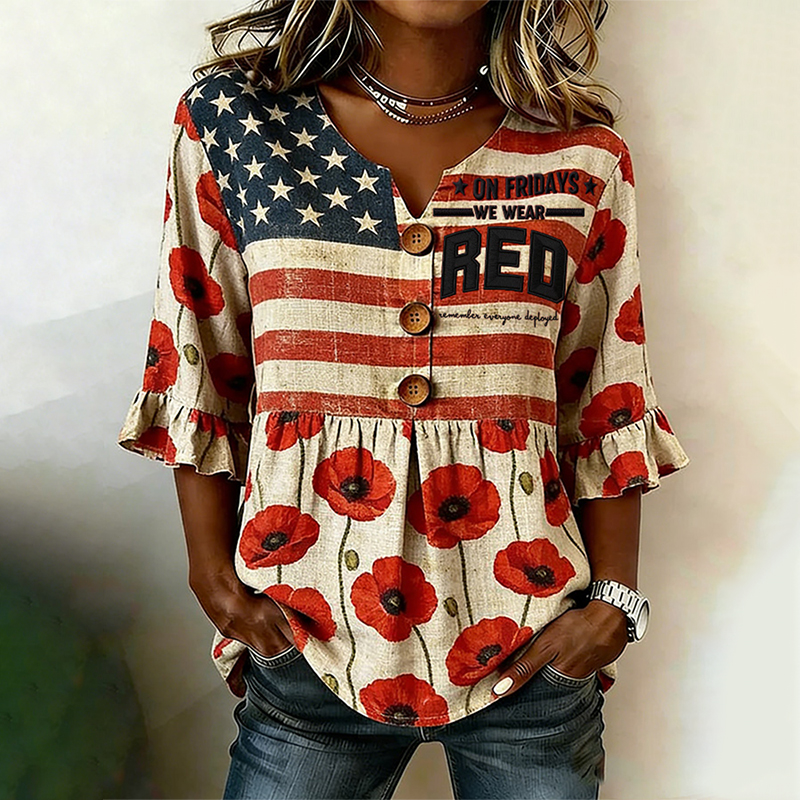  Women's Retro Floral Casual Print Top Westsshops