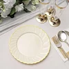 10 Pack | 7.5" Ivory / Gold Flair Rim Plastic Dessert Appetizer Plates, Round Disposable Salad Plates