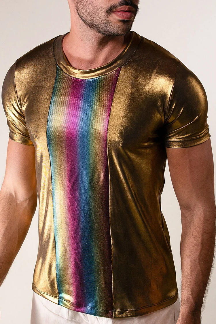 Rainbow Metallic Patchwork Slim Fit T-shirt [Pre-Order]