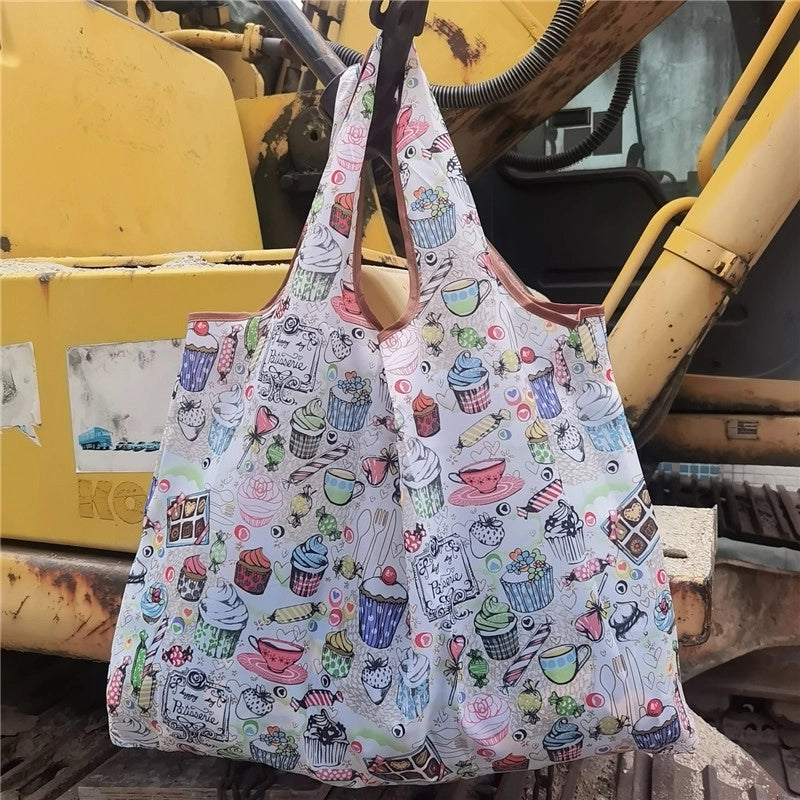 Spot Japanese Printed Environmental Bag Large 210T Supermarket Folding Shopping Bag Thickened Tote Bag Shopping Bag