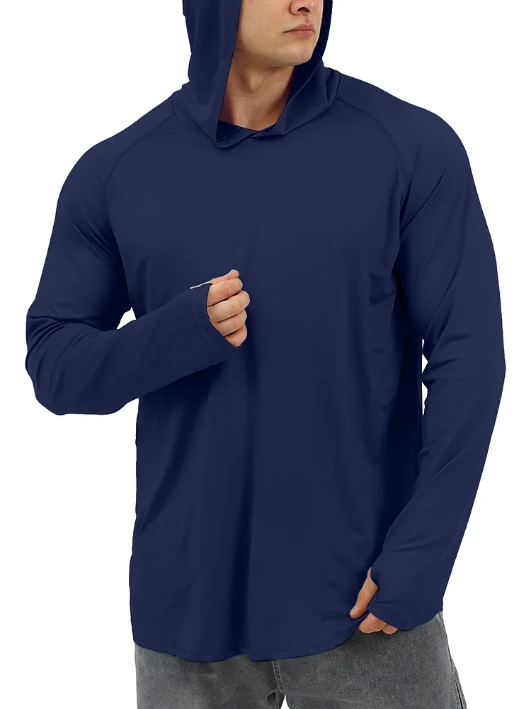 Sanmadrola Mens UPF 50+ Sun Protection Hoodie Fishing Shirts for Men Long Sleeve SPF Hiking Running Workout Thumbhole Shirt Hooded Quick Dry Lightweight