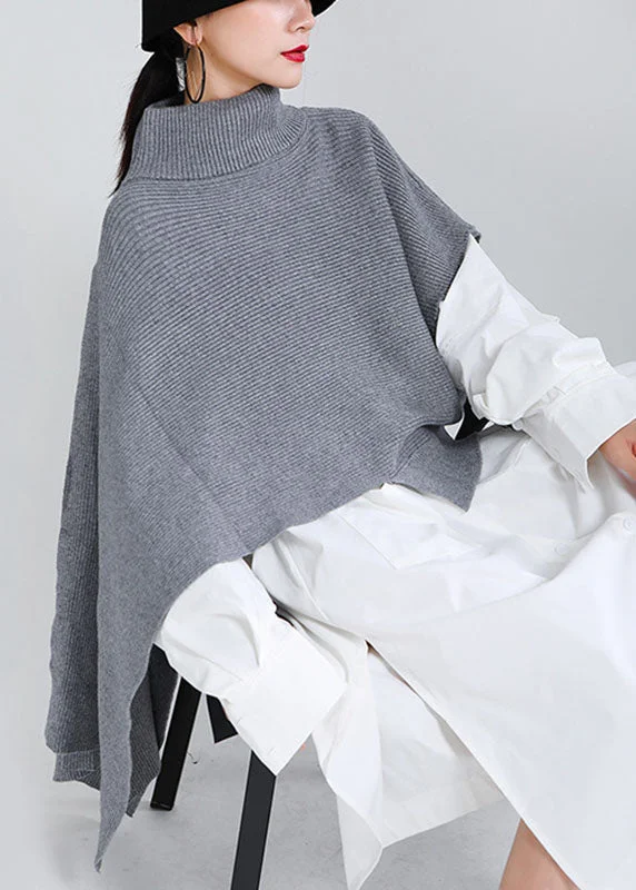 Simple Grey asymmetrical design Street wear Fall Knit Sweater