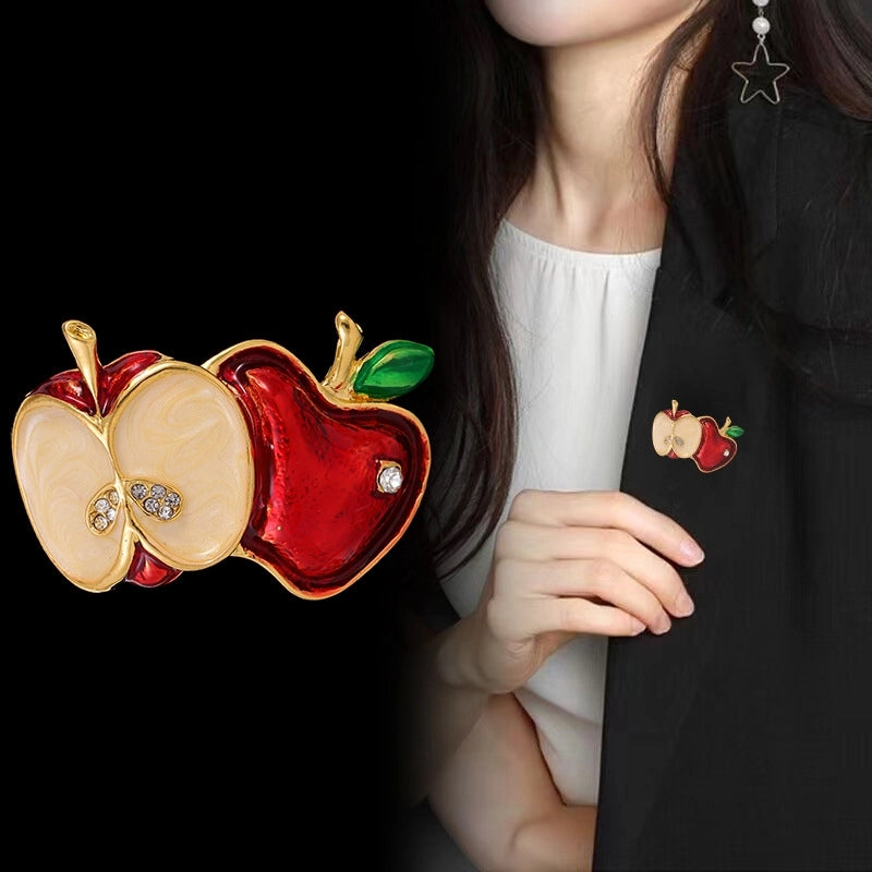 Sweet Pin Apple Alloy Enamel Plating Inlay Rhinestones Unisex Brooches
