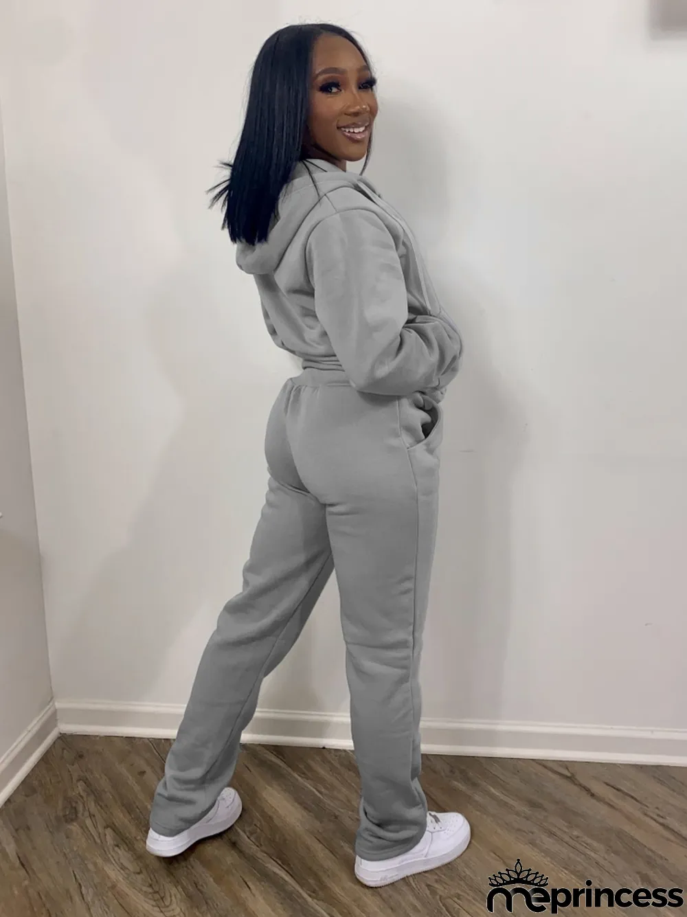 Winter Grey Blank Hoody Two Piece Pants Set Tracksuit