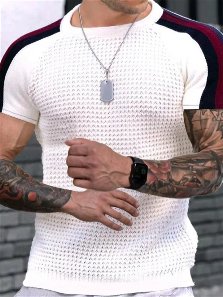 Men's Waffle Shirt T-Shirt Outfits Solid Plain Color Crewneck Casual Holiday Short Sleeve Fashion Clothing Apparel Gymnatics