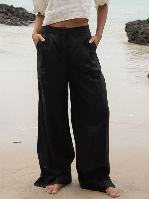 Solid Color Cotton And Linen Wide-leg Pants hjn Shicloths