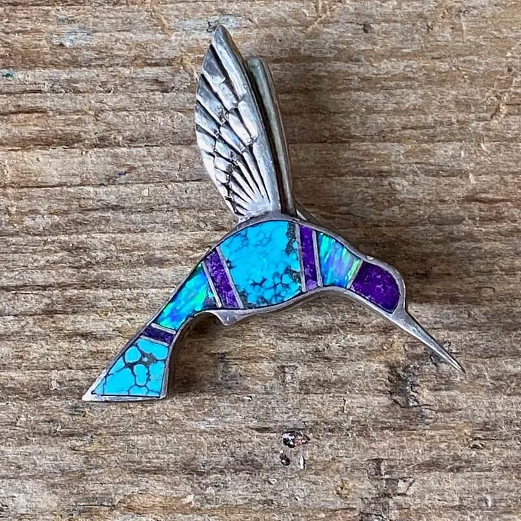 Sterling Silver Hummingbird Pin with Channel Inlay by Navajo Wayne Etsitty