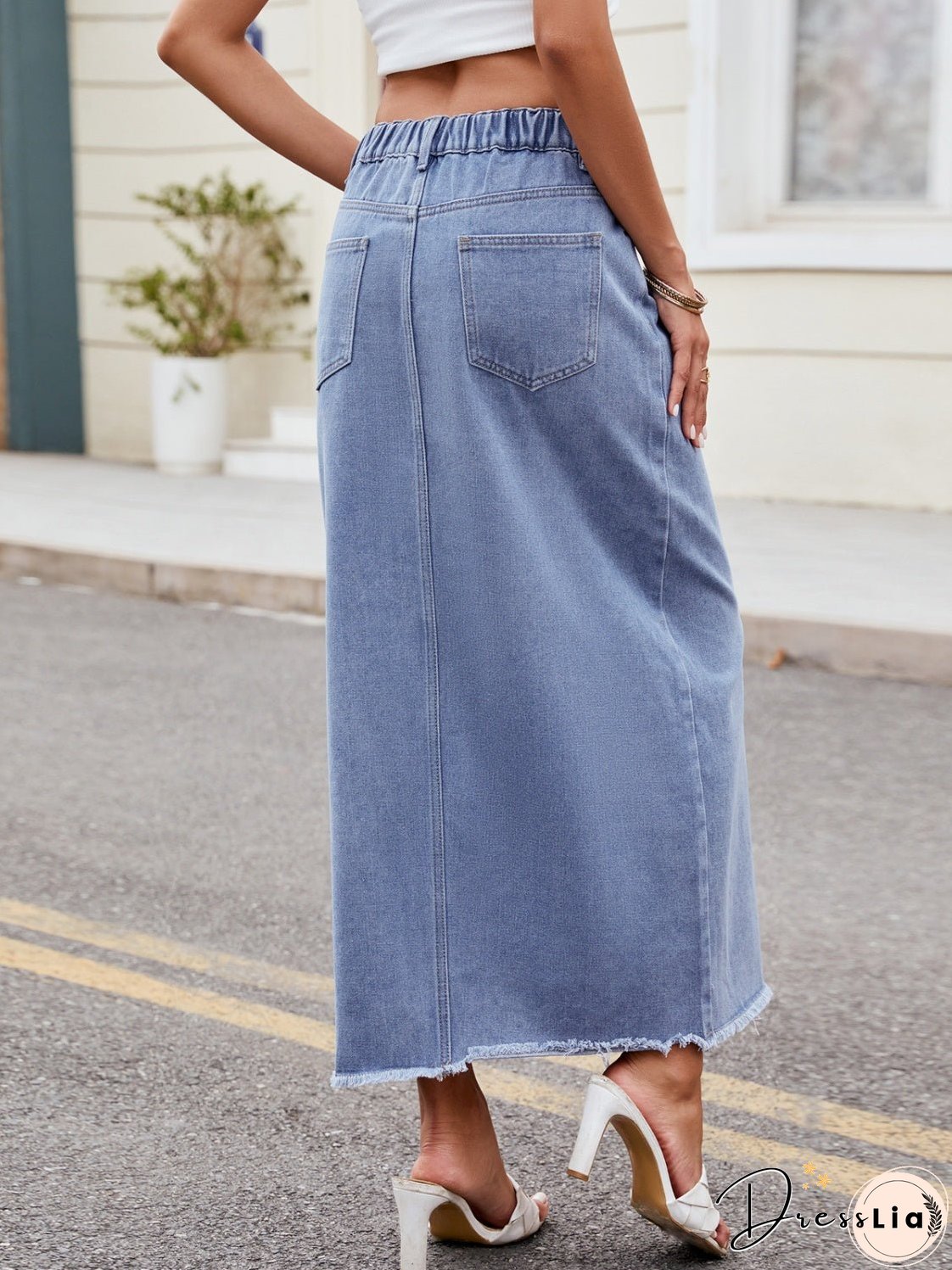 Slit Asymmetrical Waist Denim Skirt
