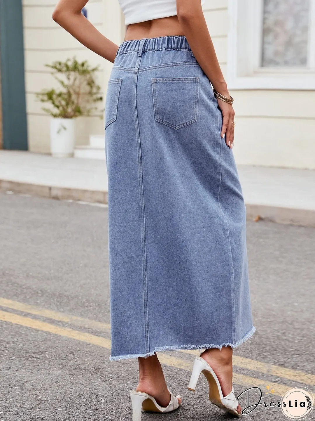 Slit Asymmetrical Waist Denim Skirt