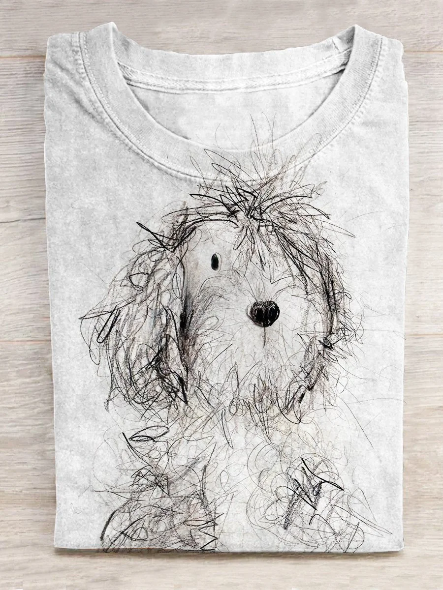 Unisex Witty Dog Print Crew Neck Short Sleeve T-Shirt