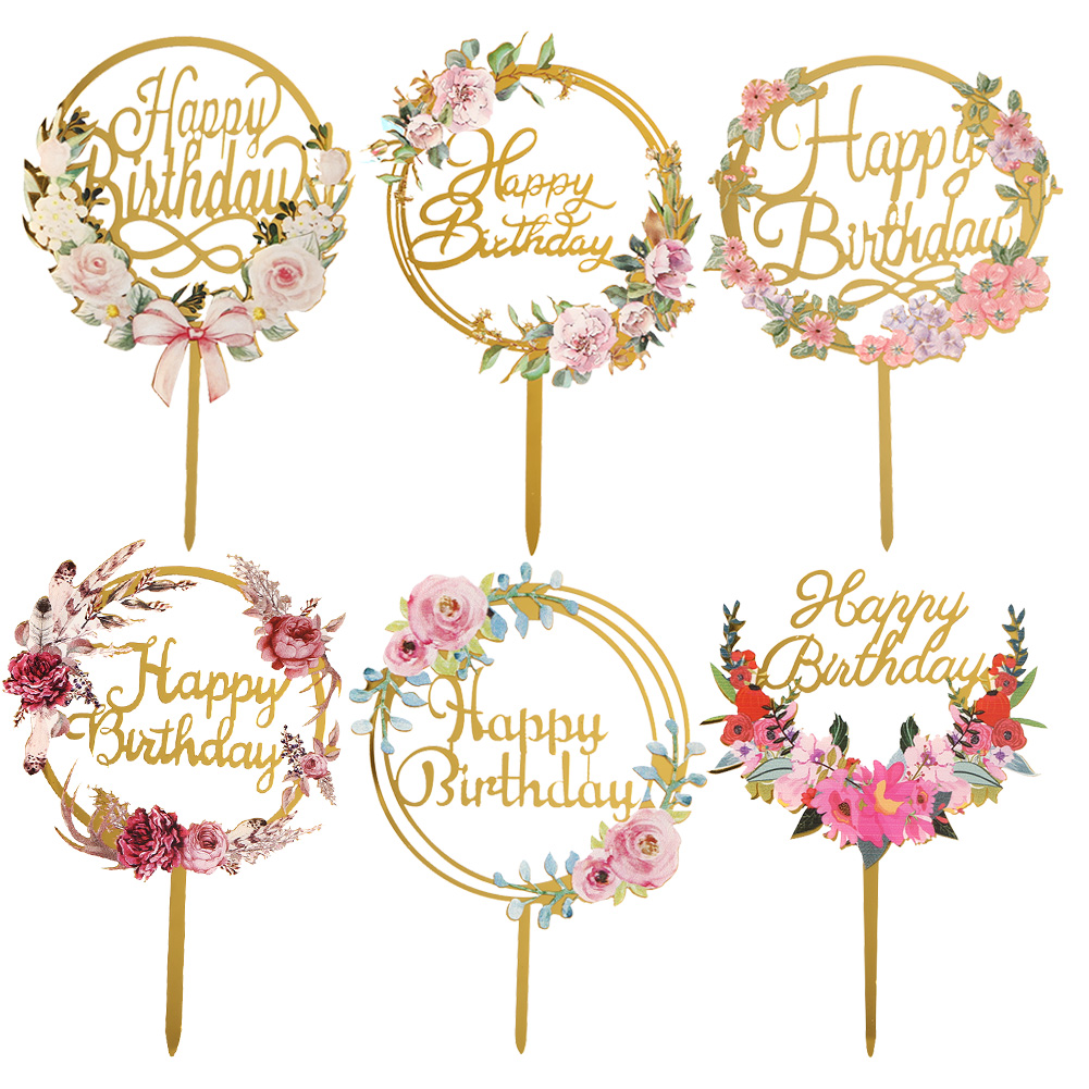 

6pcs Plastic Mirror Cake Insert Card Happy Birthday Cake Topper Party Decor, 501 Original