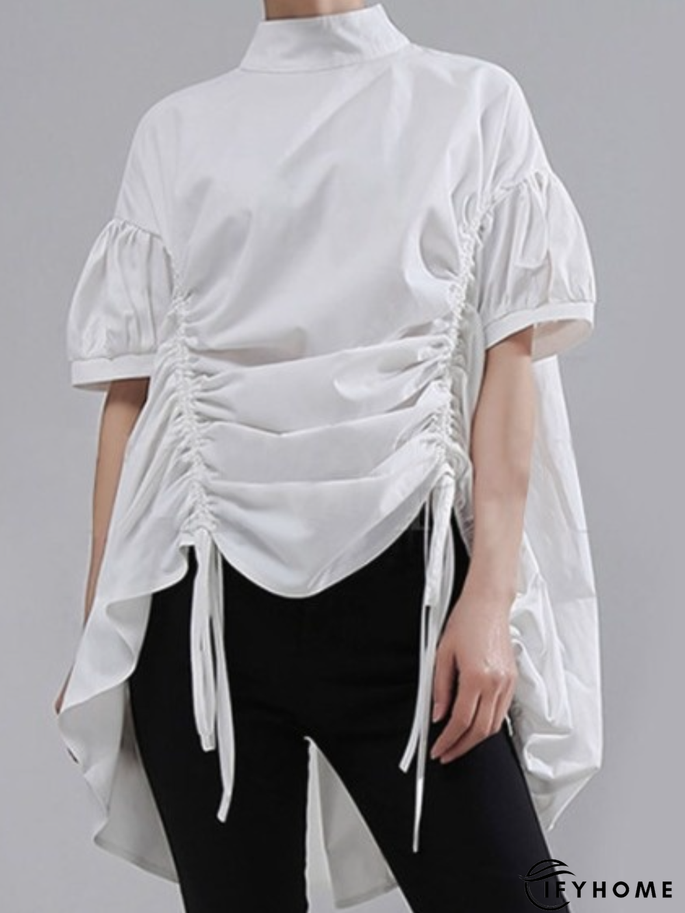 Daily Stand Collar Drawstring Statement Shift Top | IFYHOME