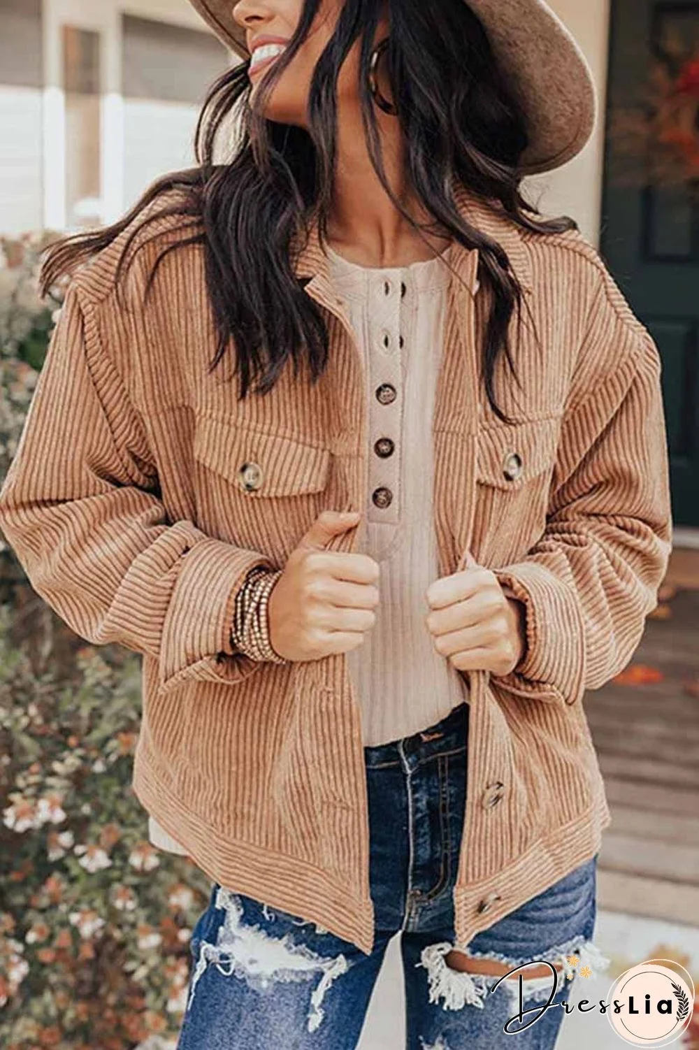 Loose Cardigan Corduroy Tops