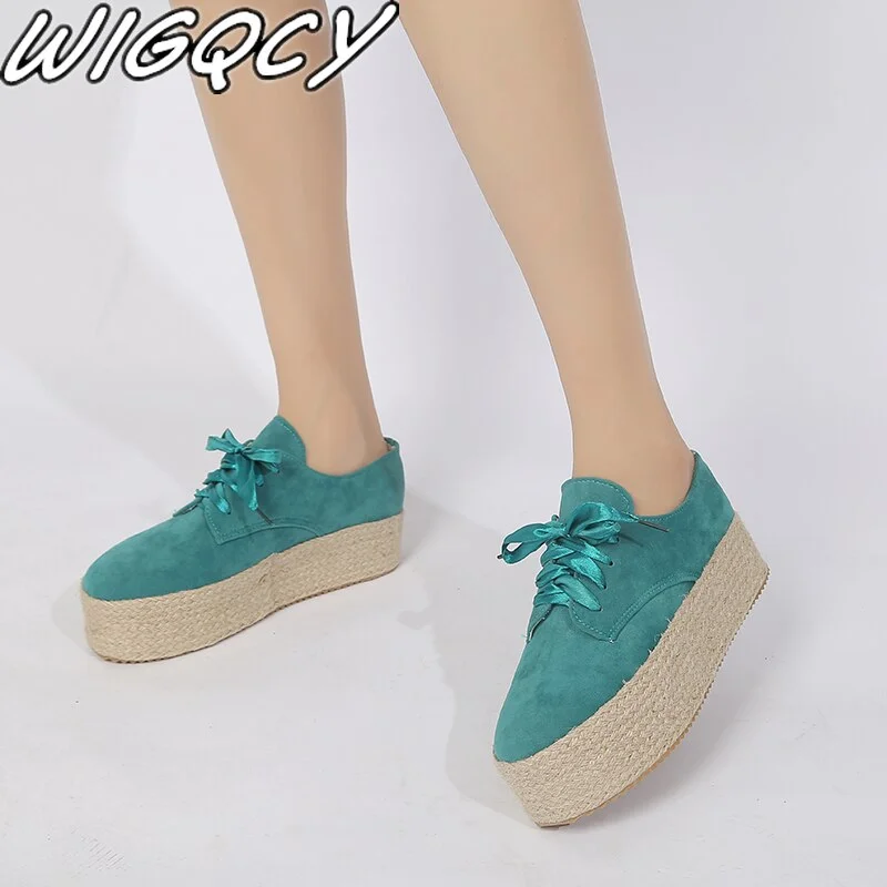 2022 Spring/Autumn Shoes Woman Canvas Bottom Flats Fashion Ladies Espadrille Shoes Girls Lace Up Round Toe Casual Wedge Sneakers