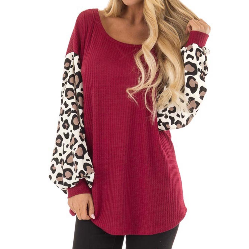 Autumn Leopard Pattern Stitching Long Sleeve Printed Tops