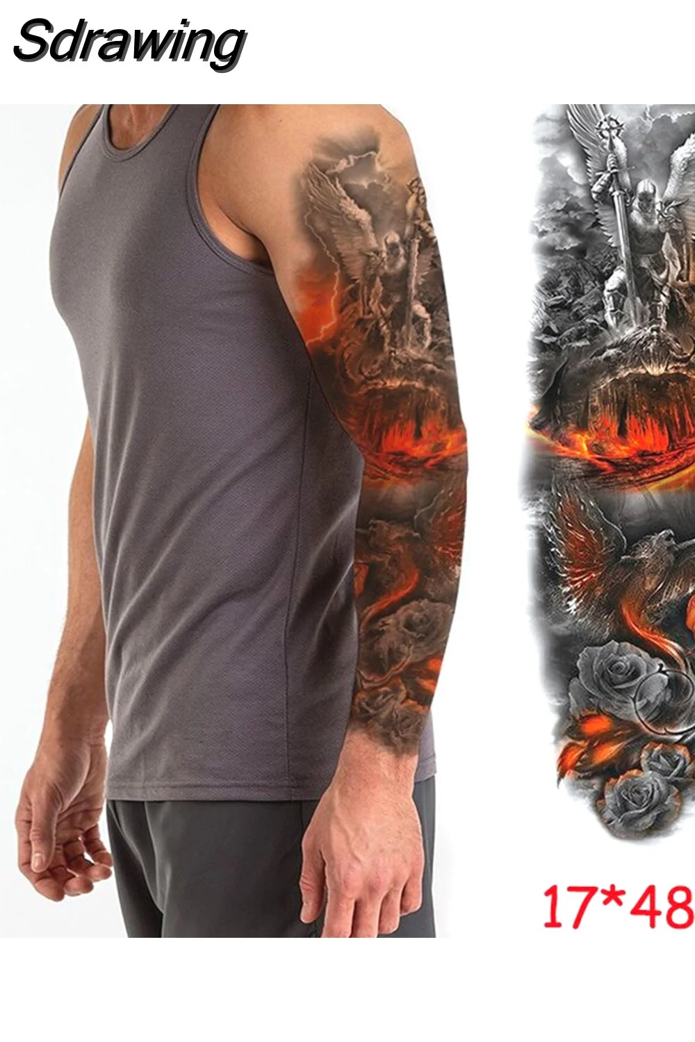 Sdrawing temporary tattoo sticker full arm lion king angel warrior lightning tree flower fake tatto flash tatoo to man woman 430-1