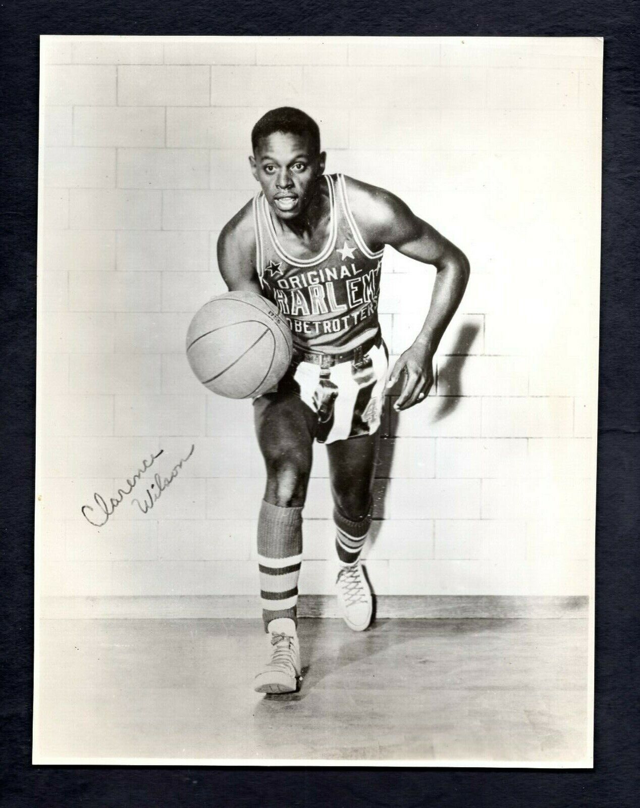 Clarence Cave Wilson SIGNED c. 1950's Harlem Globetrotters Press Original Photo Poster painting