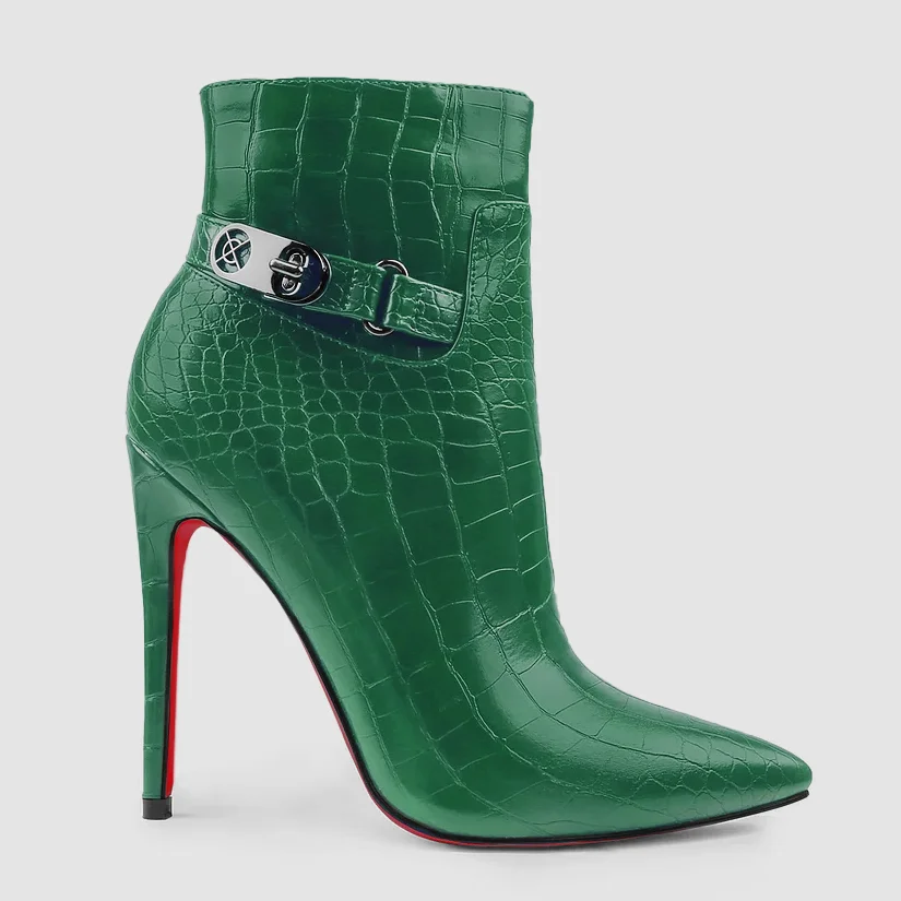 120mm Women's Ankle Boots Closed Pointed Toe Red Bottom Shoes Fashionable Stilettos Autumn Dress Booties-MERUMOTE