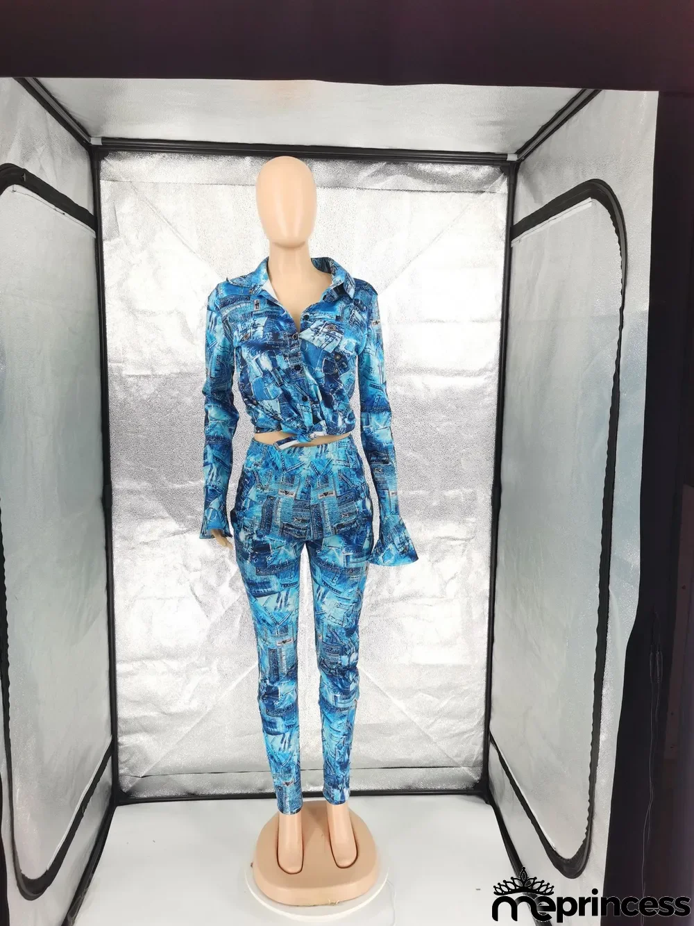 Fashion Printed Ruffle Sleeve Shirt And Pants 2 Piece Sets