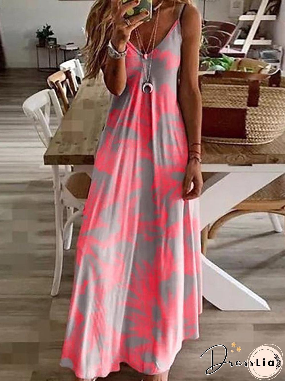 Women's Sundress Maxi long Dress Sleeveless Floral Print Summer V Neck Hot Casual Holiday Beach Fuchsia M L XL XXL 3XL 4XL 5XL
