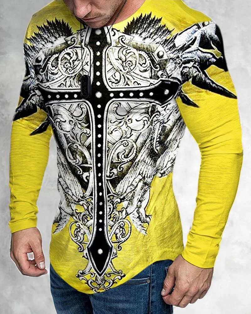 Men's Cross Print Long Sleeves