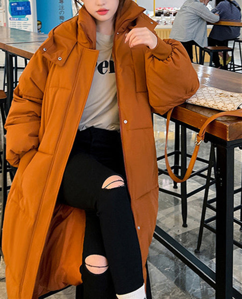 Women Long Sleeve Solid Zipper Loose Down Jacket Coats