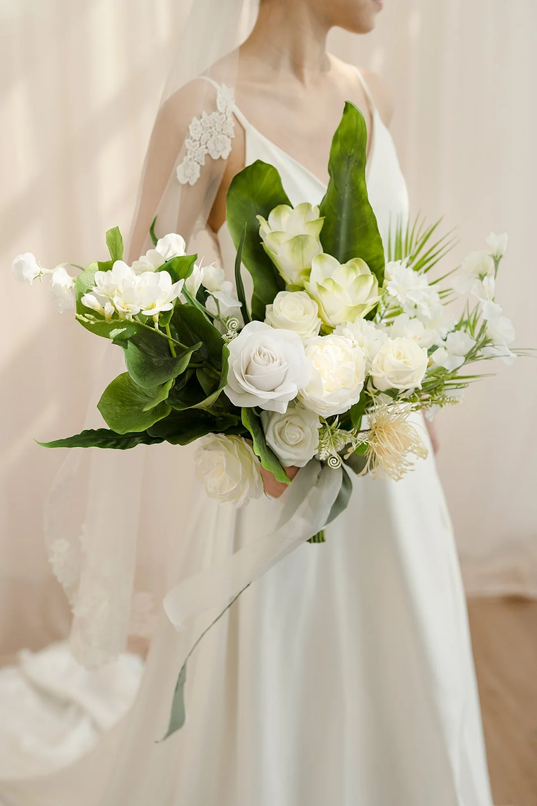 Large Free-Form Bridal Bouquet in Tropical White