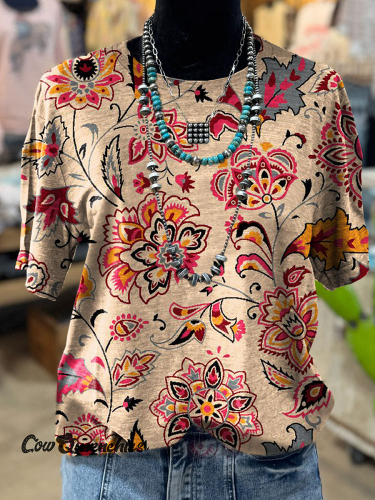 Vintage Flowers Print Casual Top Multicolor / S
