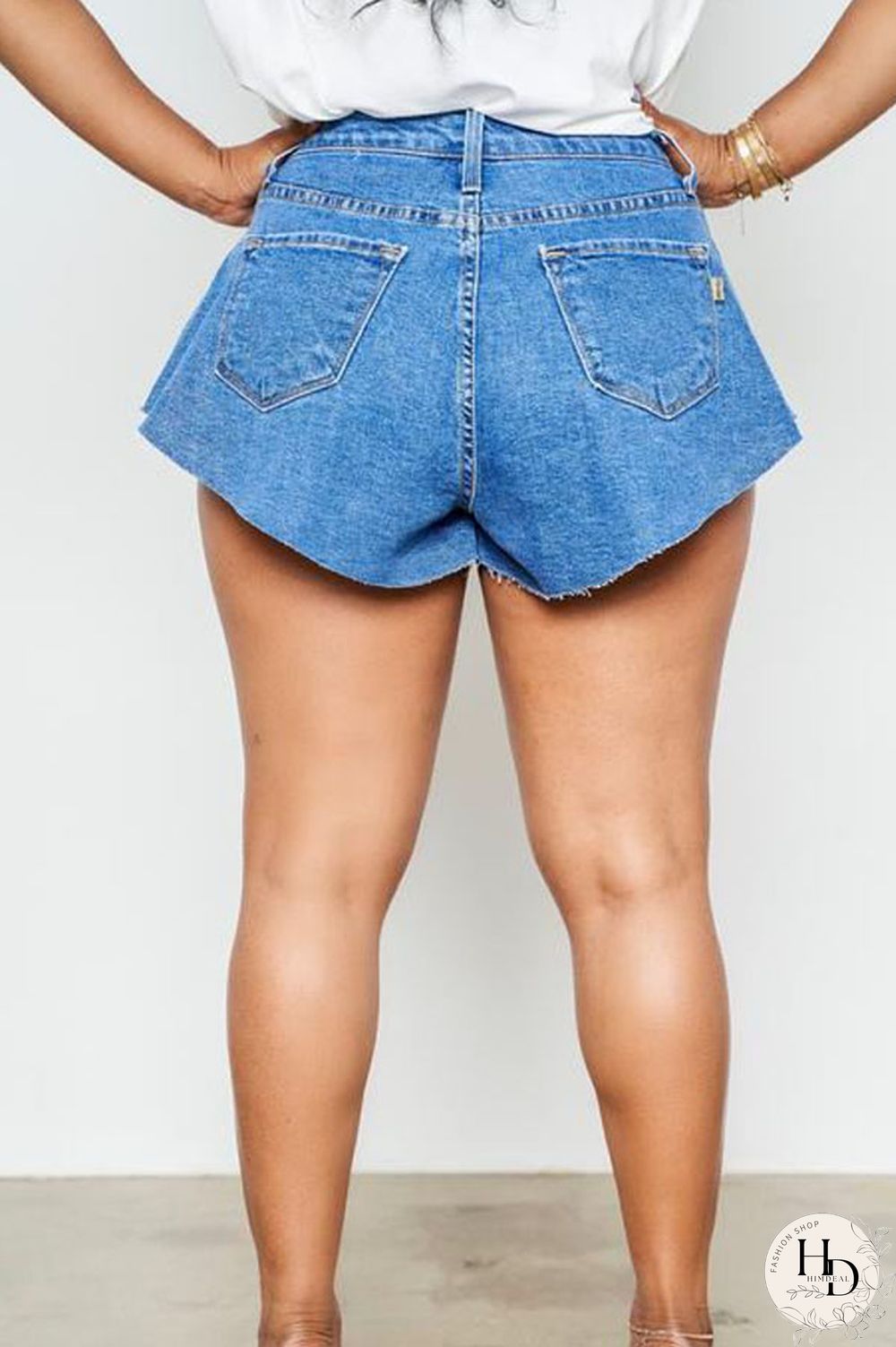 Black Blue Light Blue Denim Zipper Fly Mid Solid Boot Cut shorts Bottoms