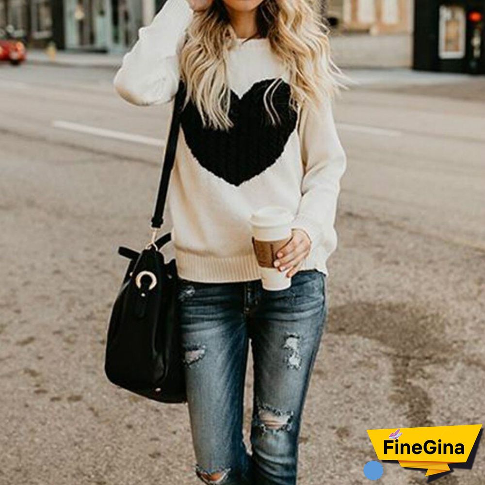 Oversized Sweaters For Women Fashion Autumn Winter Warm Women'S Jumper Loose Love Pattern Sweater Knitted Pullover Female