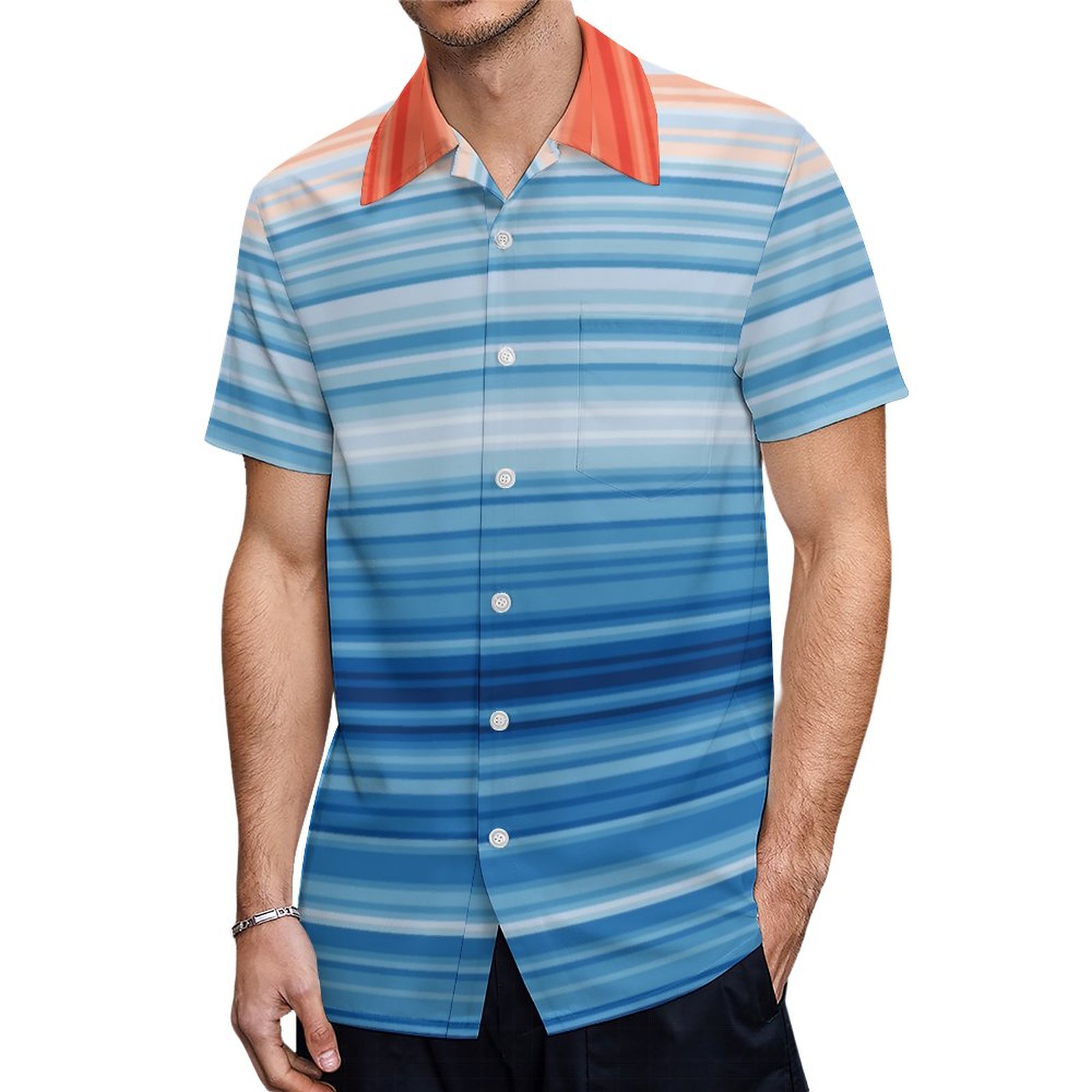 Warming Stripes Hawaiian Shirt Mens Button Down Plus Size Tropical Hawaii Beach Shirts