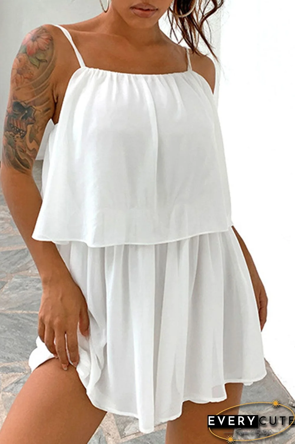 Fashion Casual Solid Split Joint Spaghetti Strap Waist Skirt Dresses